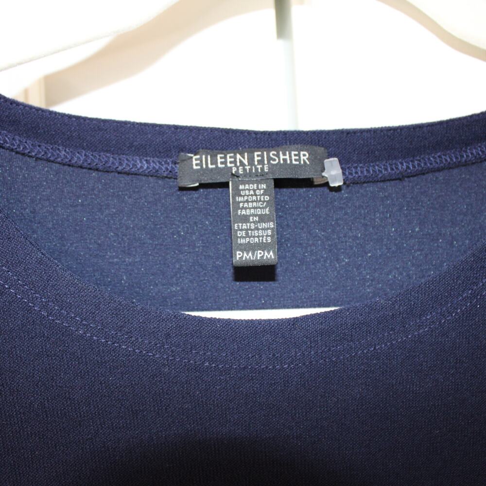 EILEEN FISHER Navy Blue Shirt Dress Stretch Crepe Short Sleeve Zip Side | MP - Picture 5 of 8